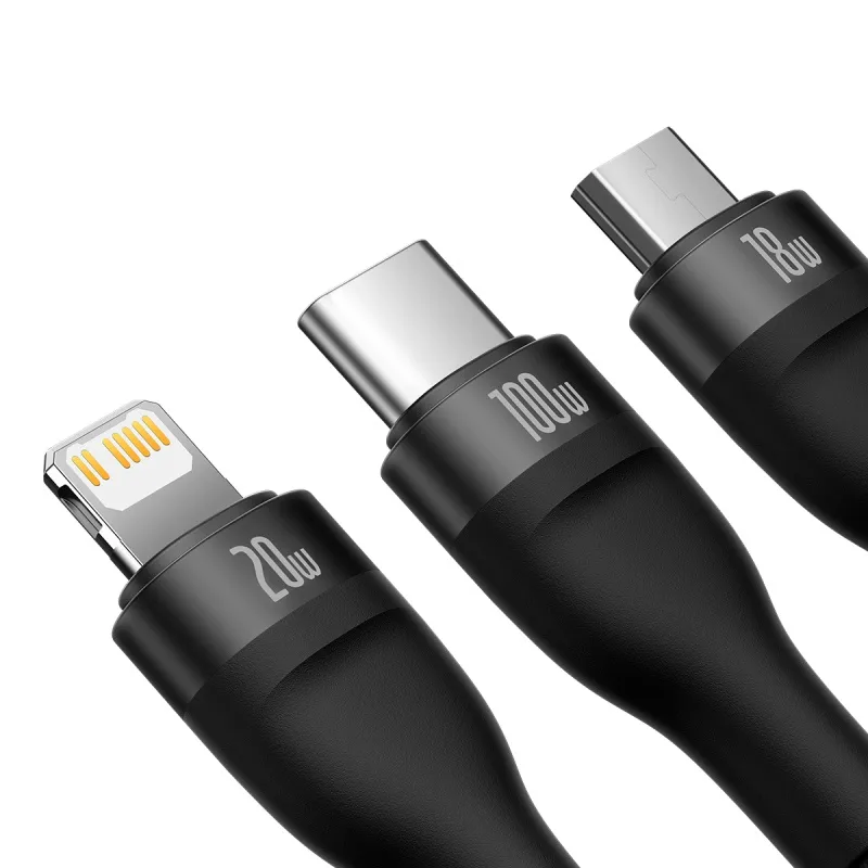 22 Baseus Cable Flash Series Ⅱ Two-for-three Fast Charging Data Cable USB to M+L+C 100W - Image 1